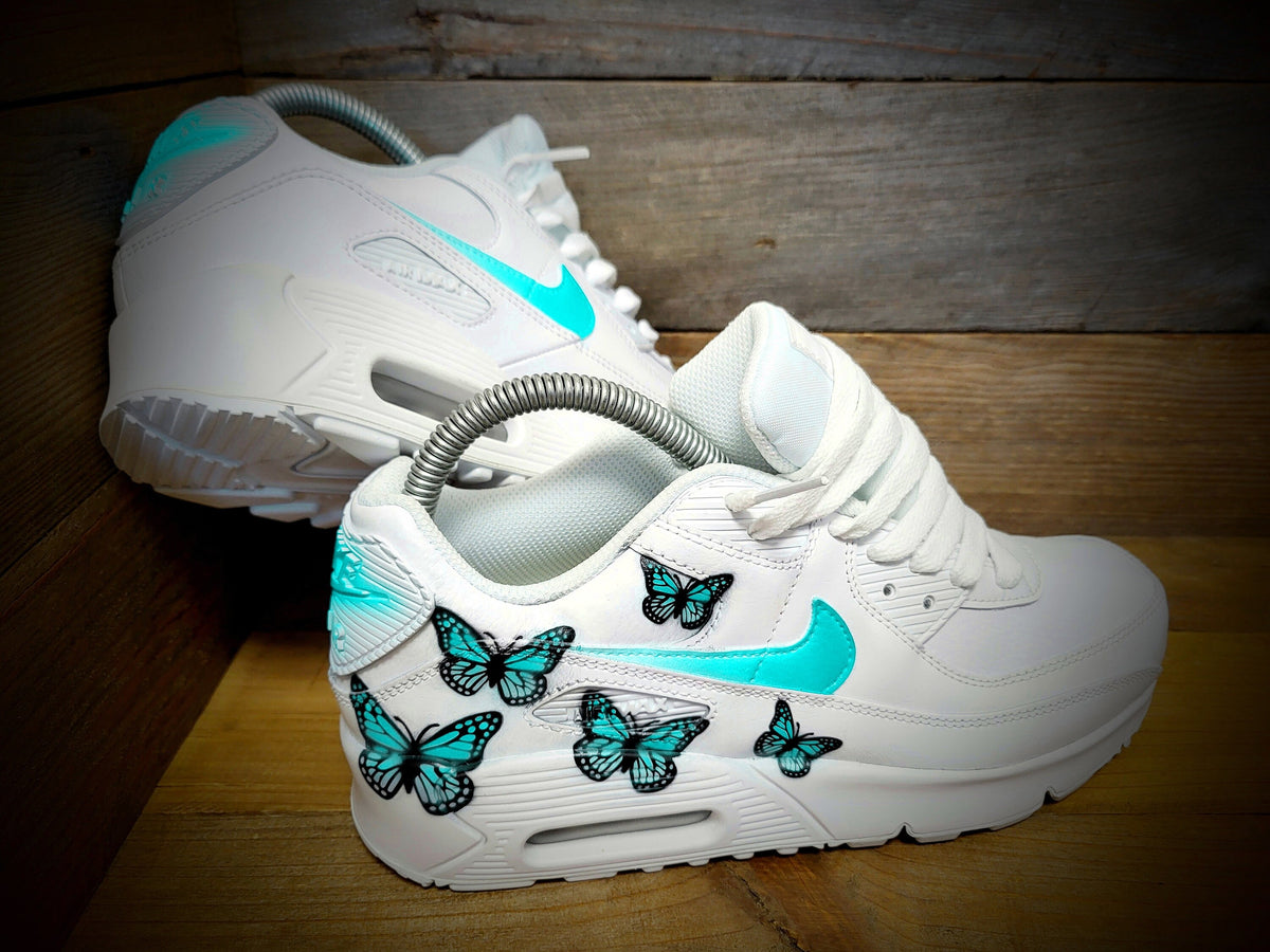 Custom Painted Air Max 90 - Aqua Butterfly Trainers