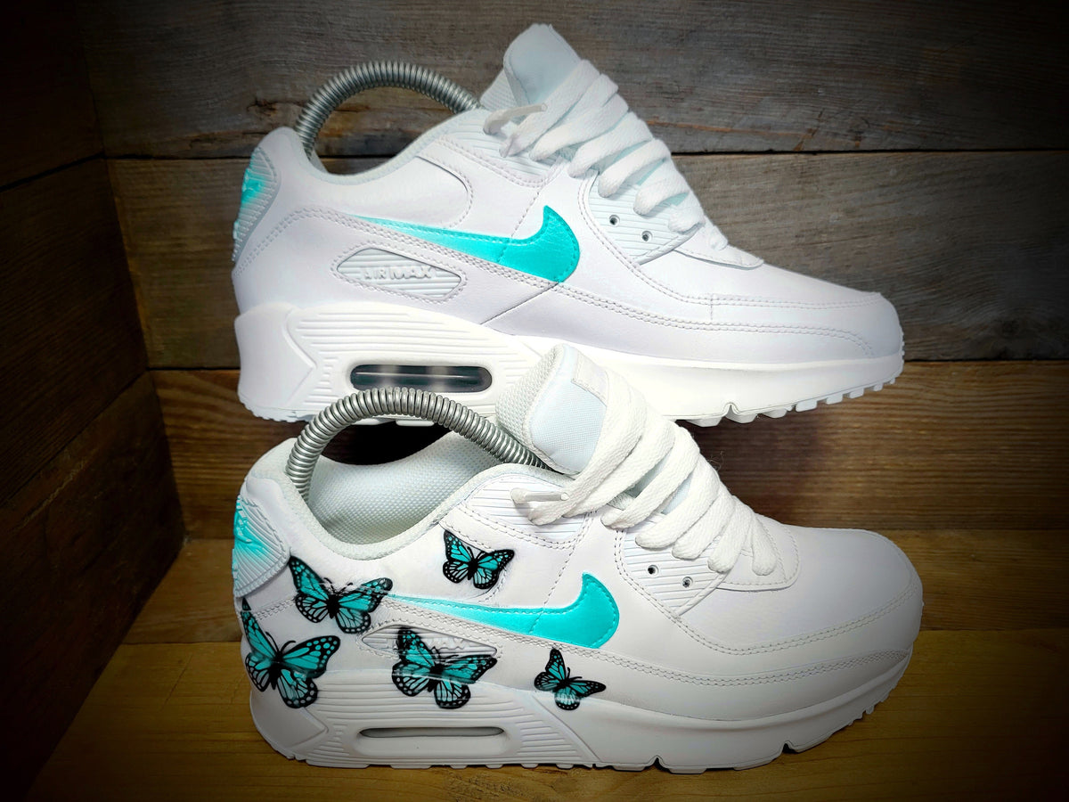 Custom Painted Air Max 90 - Aqua Butterfly Trainers