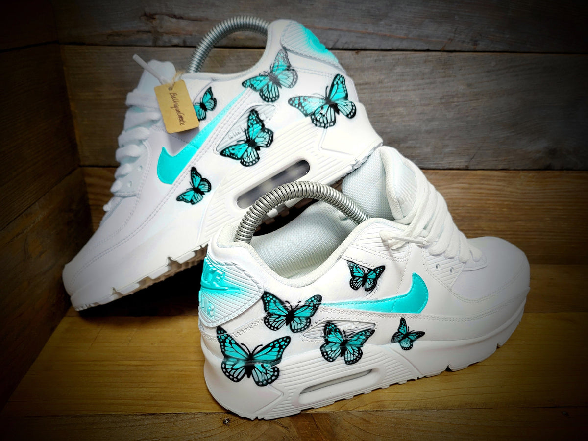 Custom Painted Air Max 90 - Aqua Butterfly Trainers
