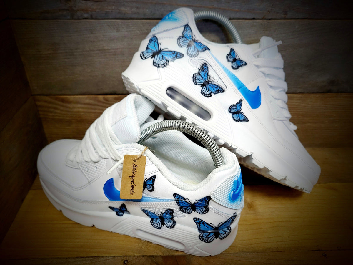 Custom Painted Air Max 90 - Blue Butterfly Trainers