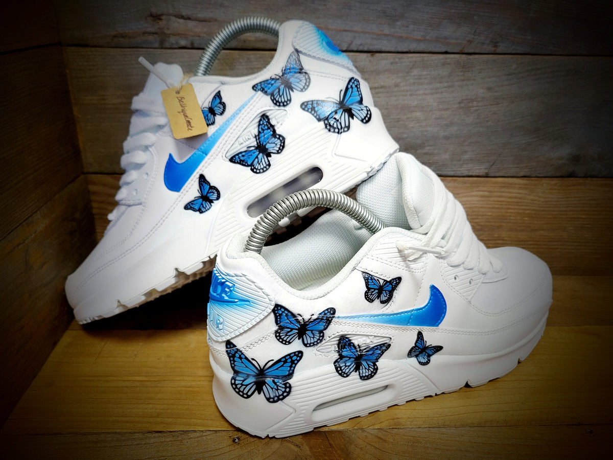 Custom Painted Air Max 90 - Blue Butterfly Trainers