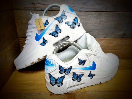 Custom Painted Air Max 90 - Blue Butterfly Trainers