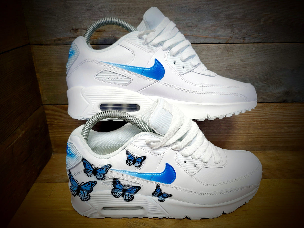 Custom Painted Air Max 90 - Blue Butterfly Trainers
