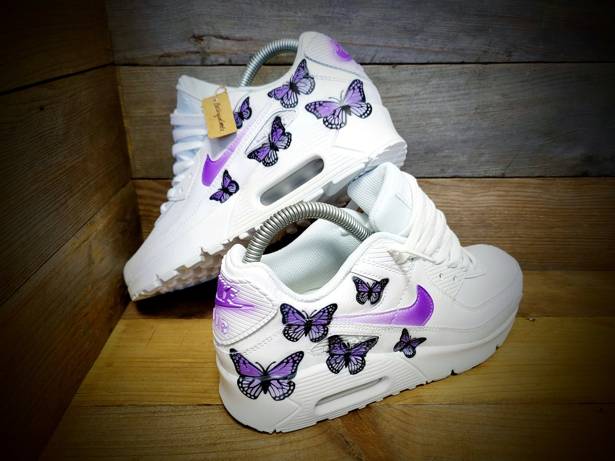 Custom Painted Air Max 90 - Purple Butterfly Trainers