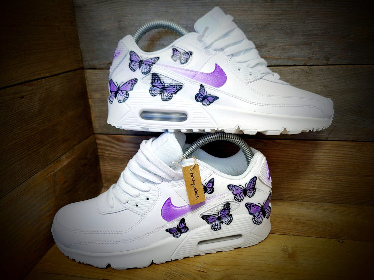 Custom Painted Air Max 90 - Purple Butterfly Trainers
