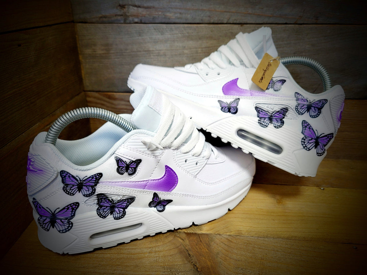 Custom Painted Air Max 90 - Purple Butterfly Trainers