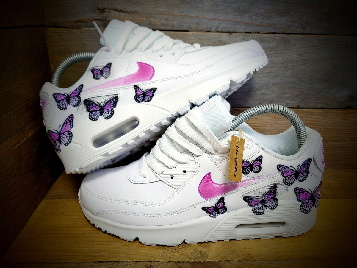 Custom Painted Air Max 90 - Pink Butterfly Trainers