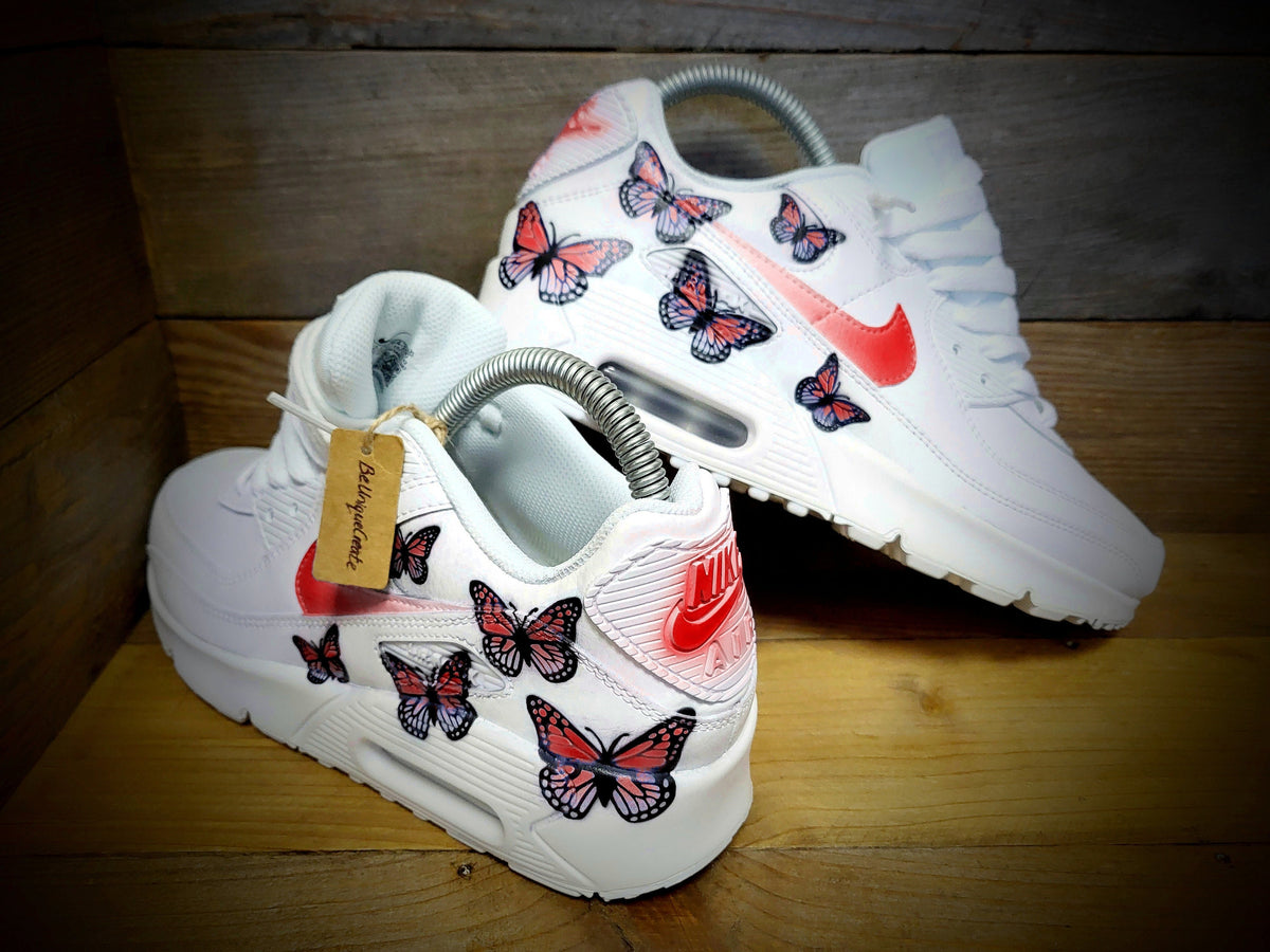 Custom Painted Air Max 90 - Red Butterfly Trainers