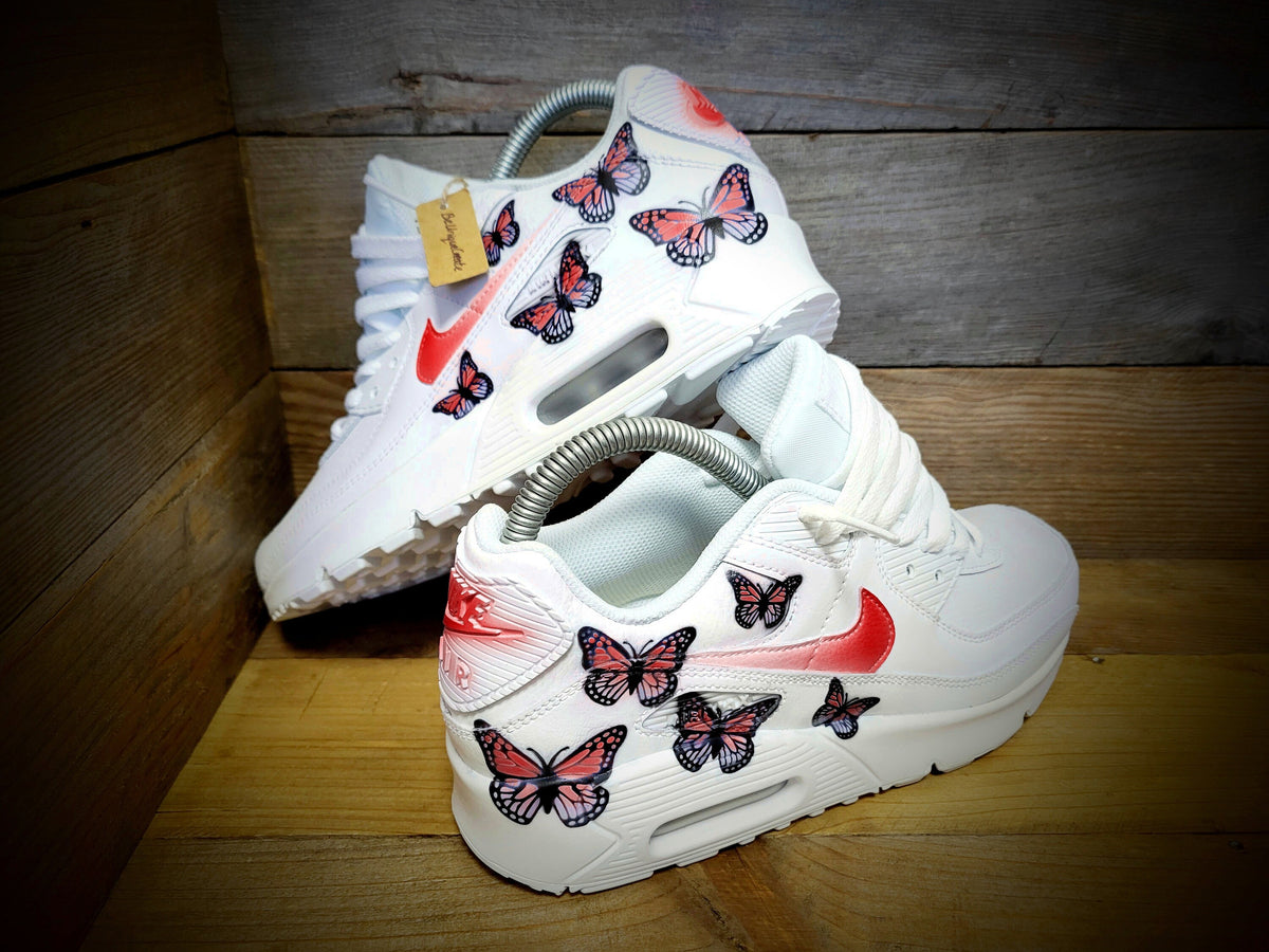 Custom Painted Air Max 90 - Red Butterfly Trainers