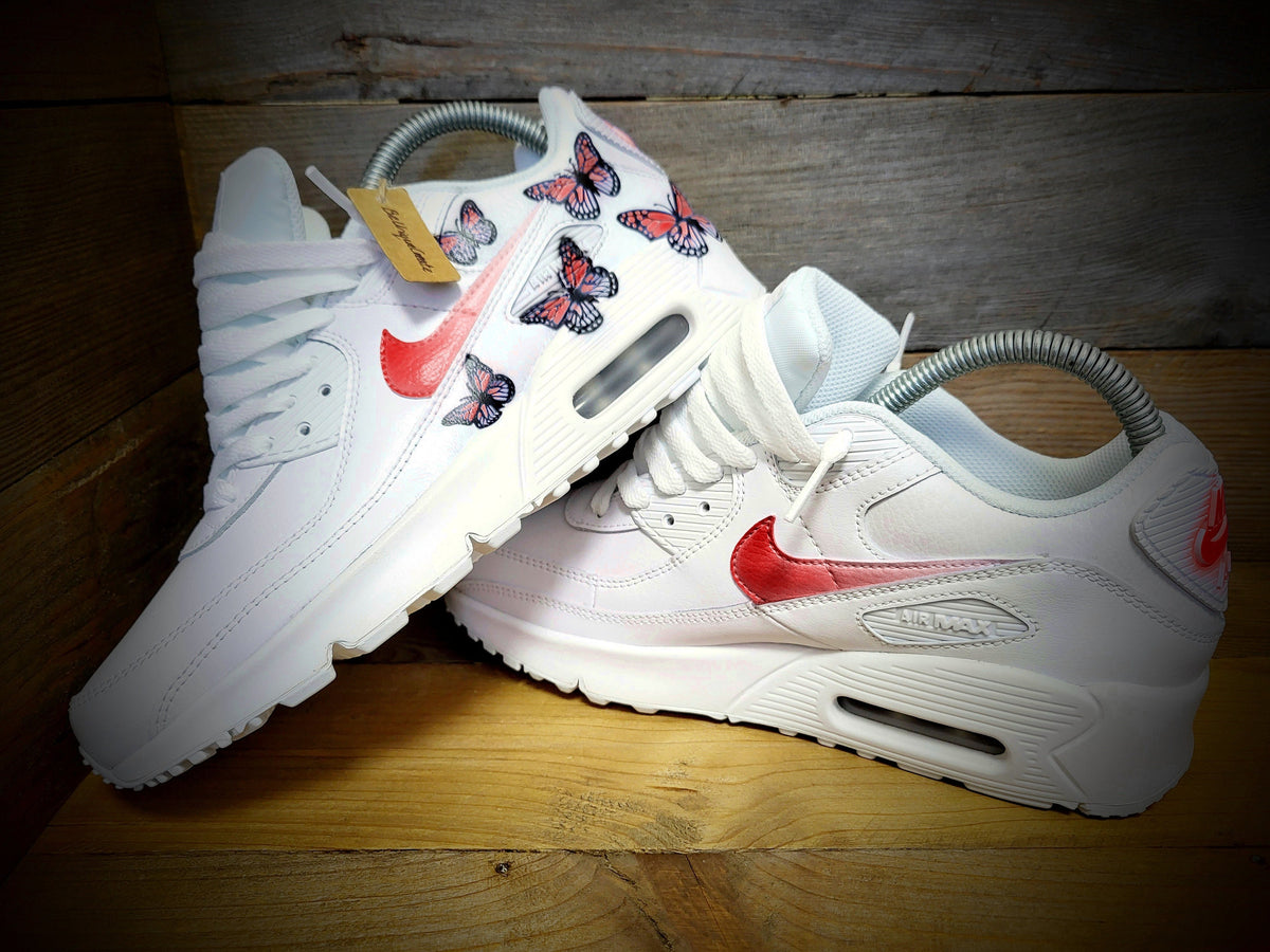 Custom Painted Air Max 90 - Red Butterfly Trainers