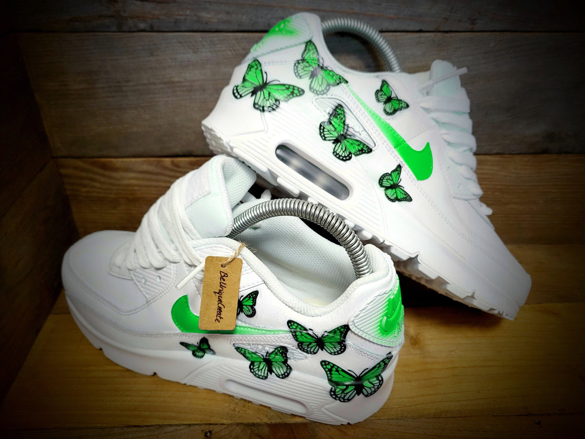 Custom Painted Air Max 90 - Green Butterfly Trainers