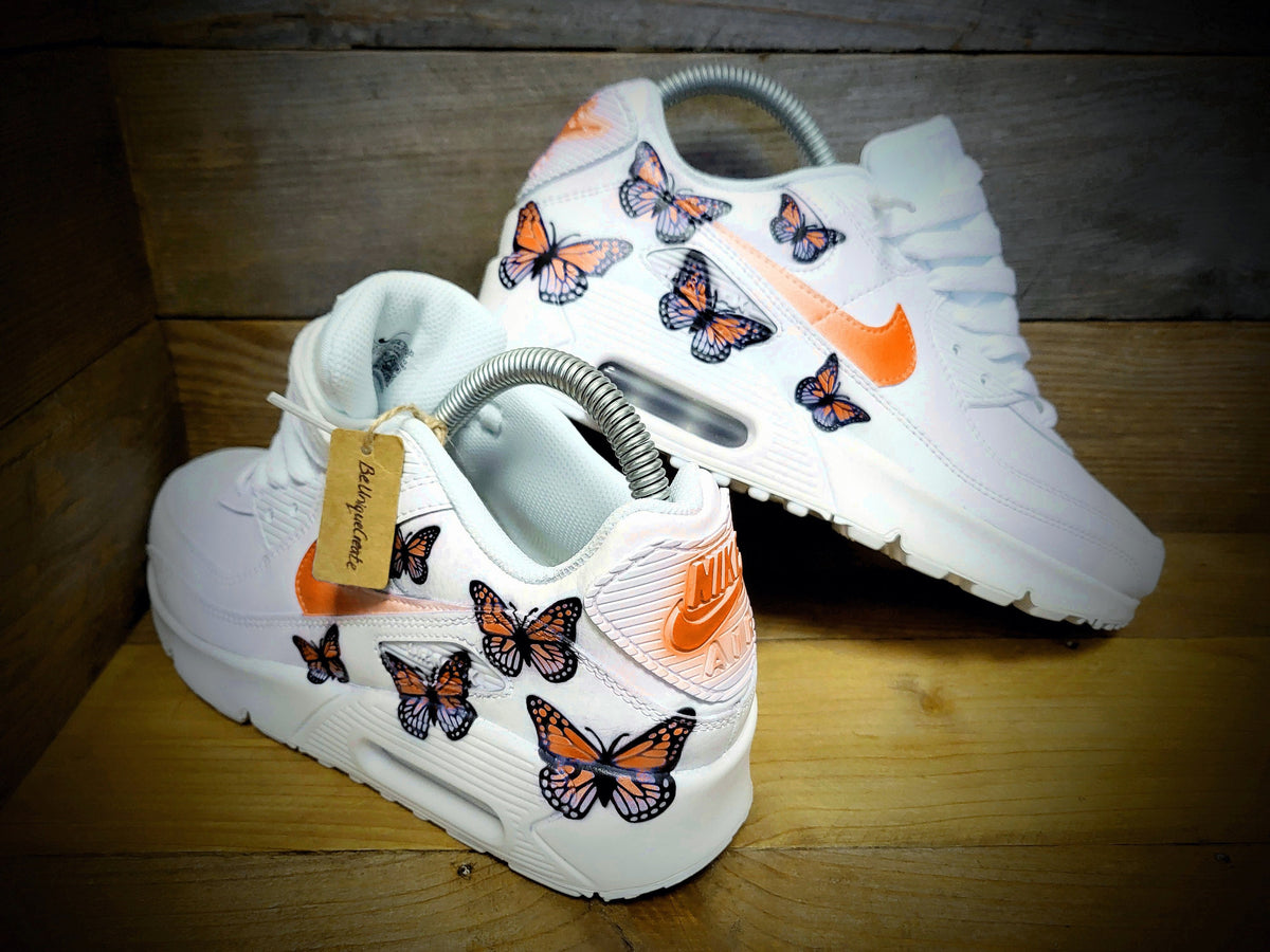 Custom Painted Air Max 90 - Orange Butterfly Trainers