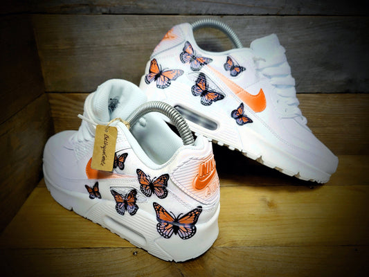 Custom Painted Air Max 90 - Orange Butterfly Trainers
