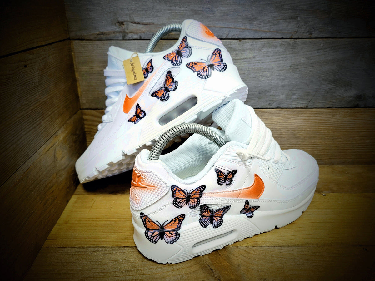 Custom Painted Air Max 90 - Orange Butterfly Trainers