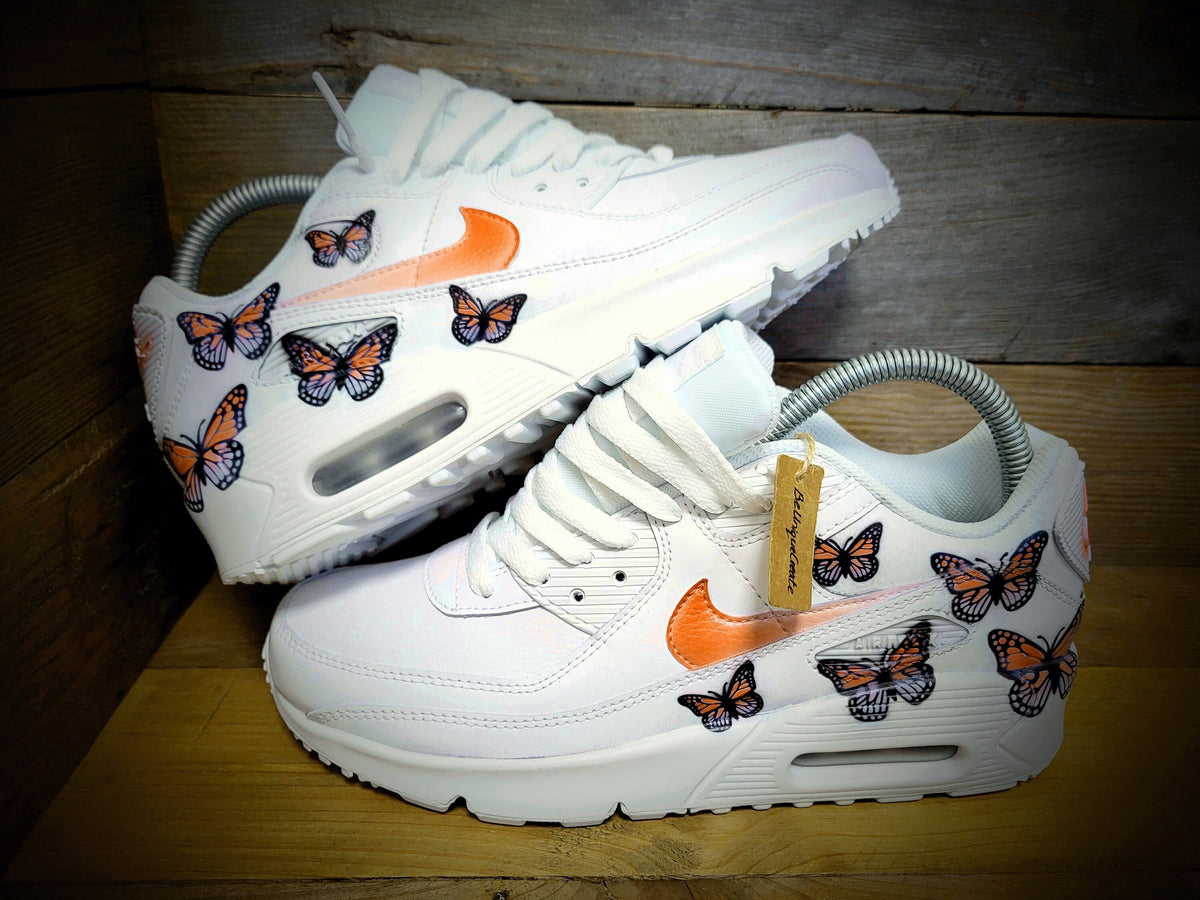 Custom Painted Air Max 90 - Orange Butterfly Trainers