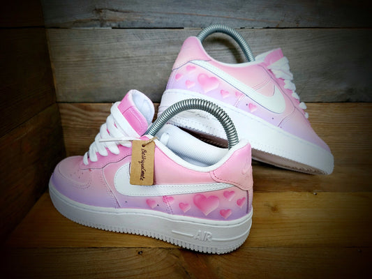 Custom Painted Air Force 1 - Pink White Hearts Trainers