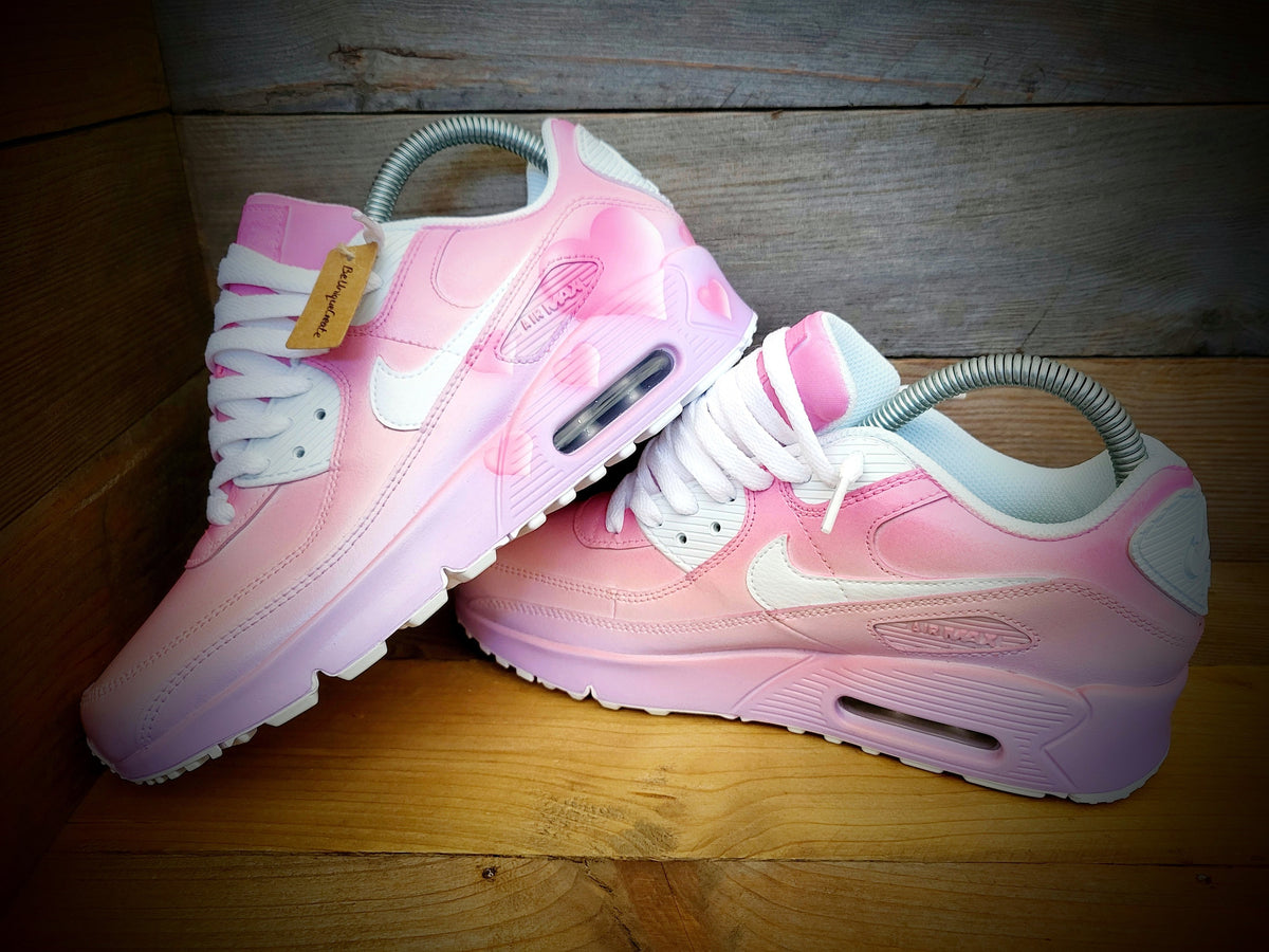 Custom Painted Air Max 90 - Pink White Hearts Trainers