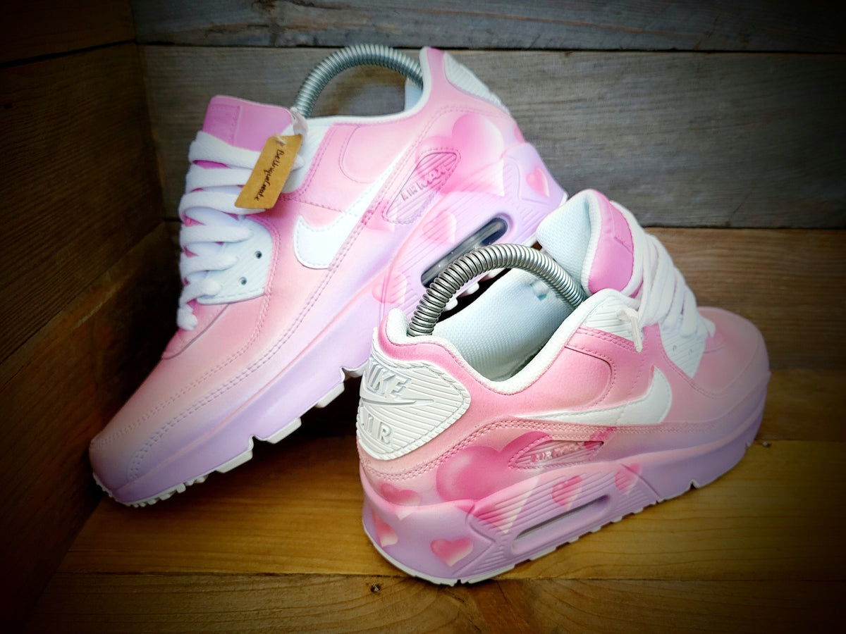 Custom Painted Air Max 90 - Pink White Hearts Trainers