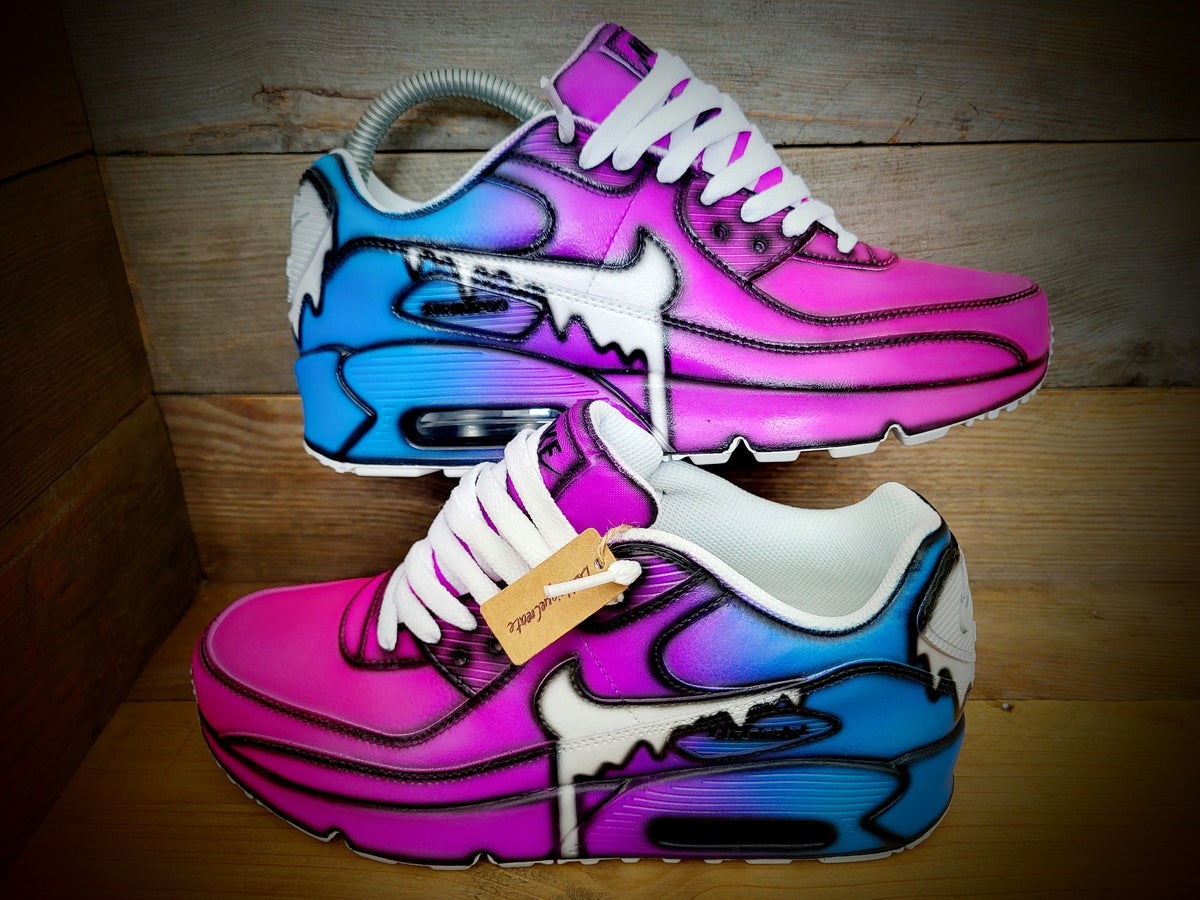 Custom Painted Air Max 90 - Neon Purple Blue Drip Cartoon Trainers