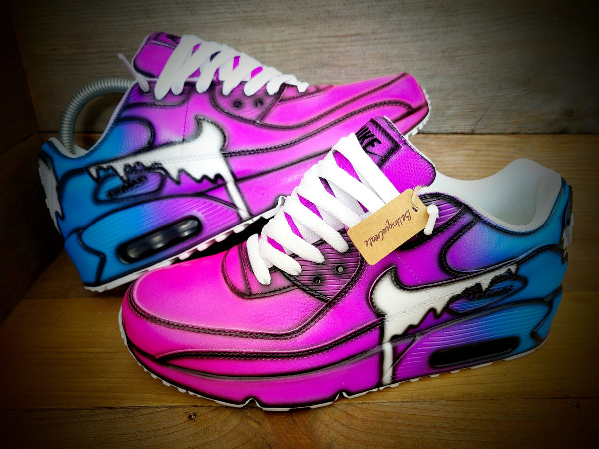 Custom Painted Air Max 90 - Neon Purple Blue Drip Cartoon Trainers
