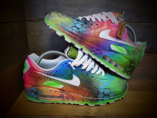 Custom Painted Air Max 90 - Neon Orange Green Graffiti Trainers