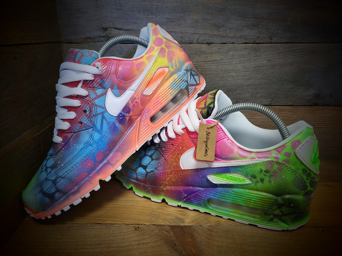 Custom Painted Air Max 90 - Neon Orange Green Graffiti Trainers