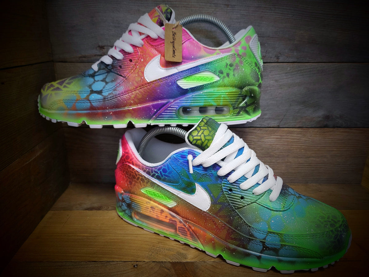 Custom Painted Air Max 90 - Neon Orange Green Graffiti Trainers
