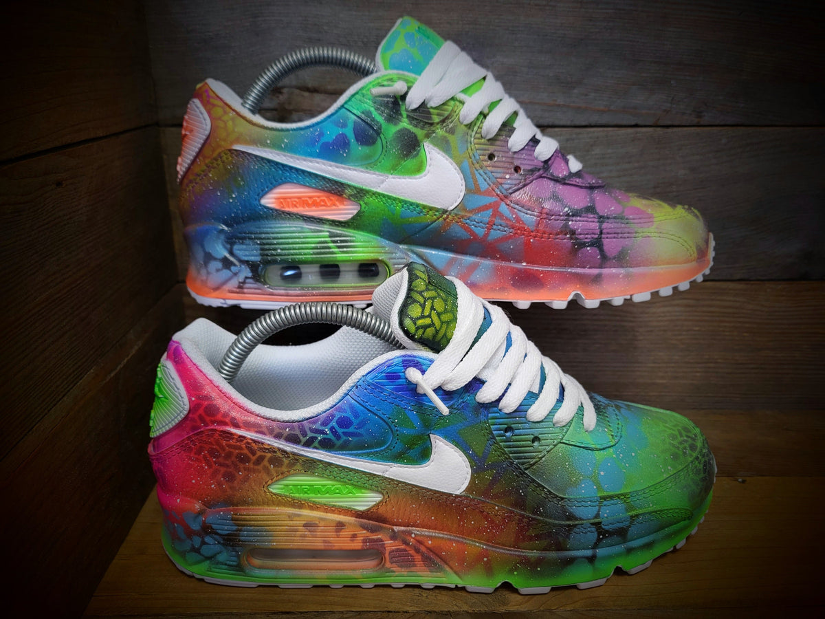 Custom Painted Air Max 90 - Neon Orange Green Graffiti Trainers