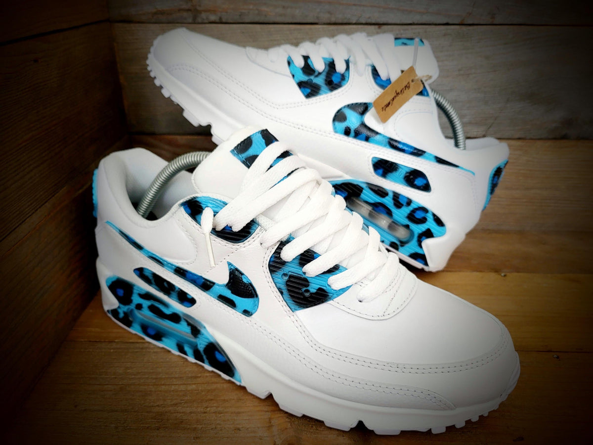 Custom Painted Air Max 90 - Blue Black Leopard Print Trainers