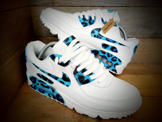 Custom Painted Air Max 90 - Blue Black Leopard Print Trainers
