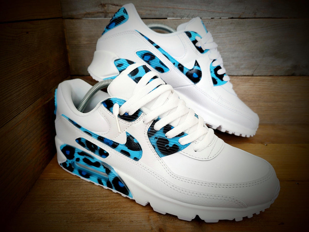 Custom Painted Air Max 90 - Blue Black Leopard Print Trainers