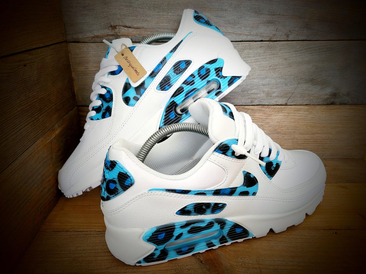 Custom Painted Air Max 90 - Blue Black Leopard Print Trainers