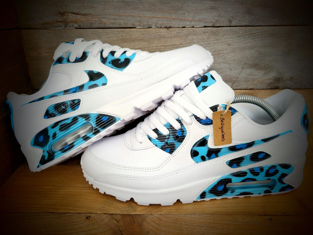 Custom Painted Air Max 90 - Blue Black Leopard Print Trainers