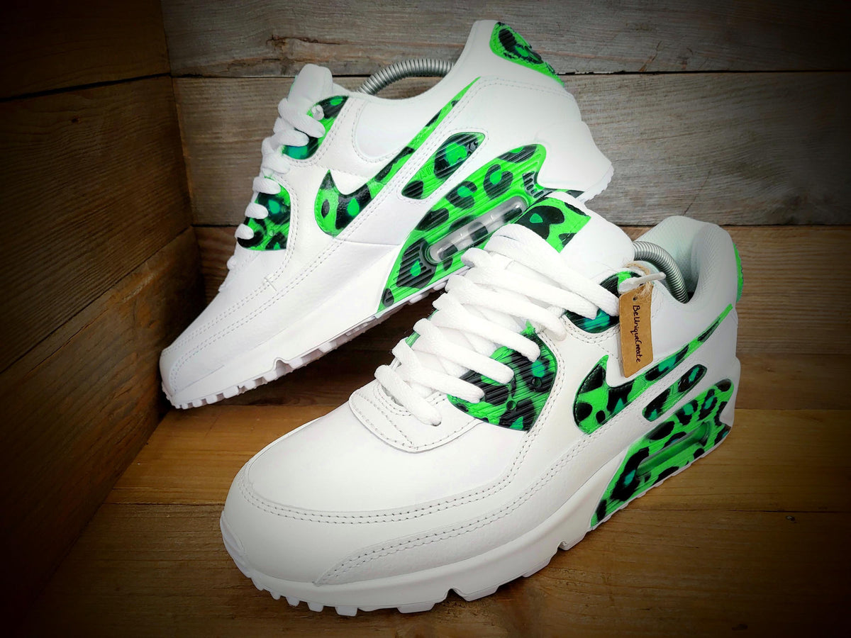 Custom Painted Air Max 90 - Green Black Leopard Print Trainers