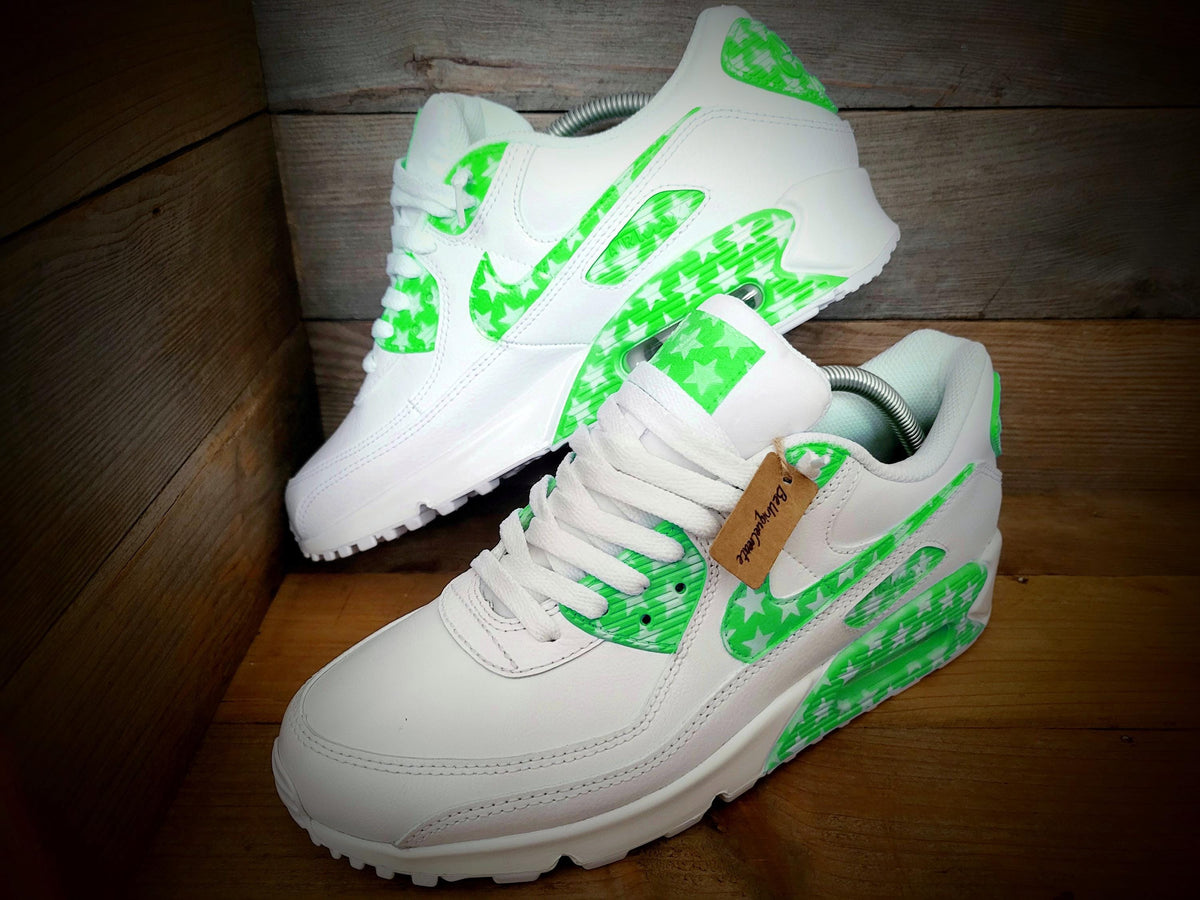 Custom Painted Air Max 90 - Green White Stars Trainers