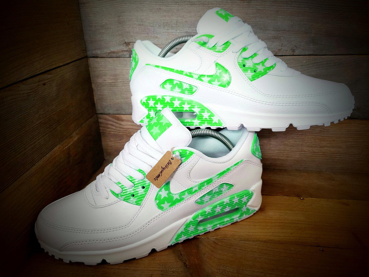 Custom Painted Air Max 90 - Green White Stars Trainers