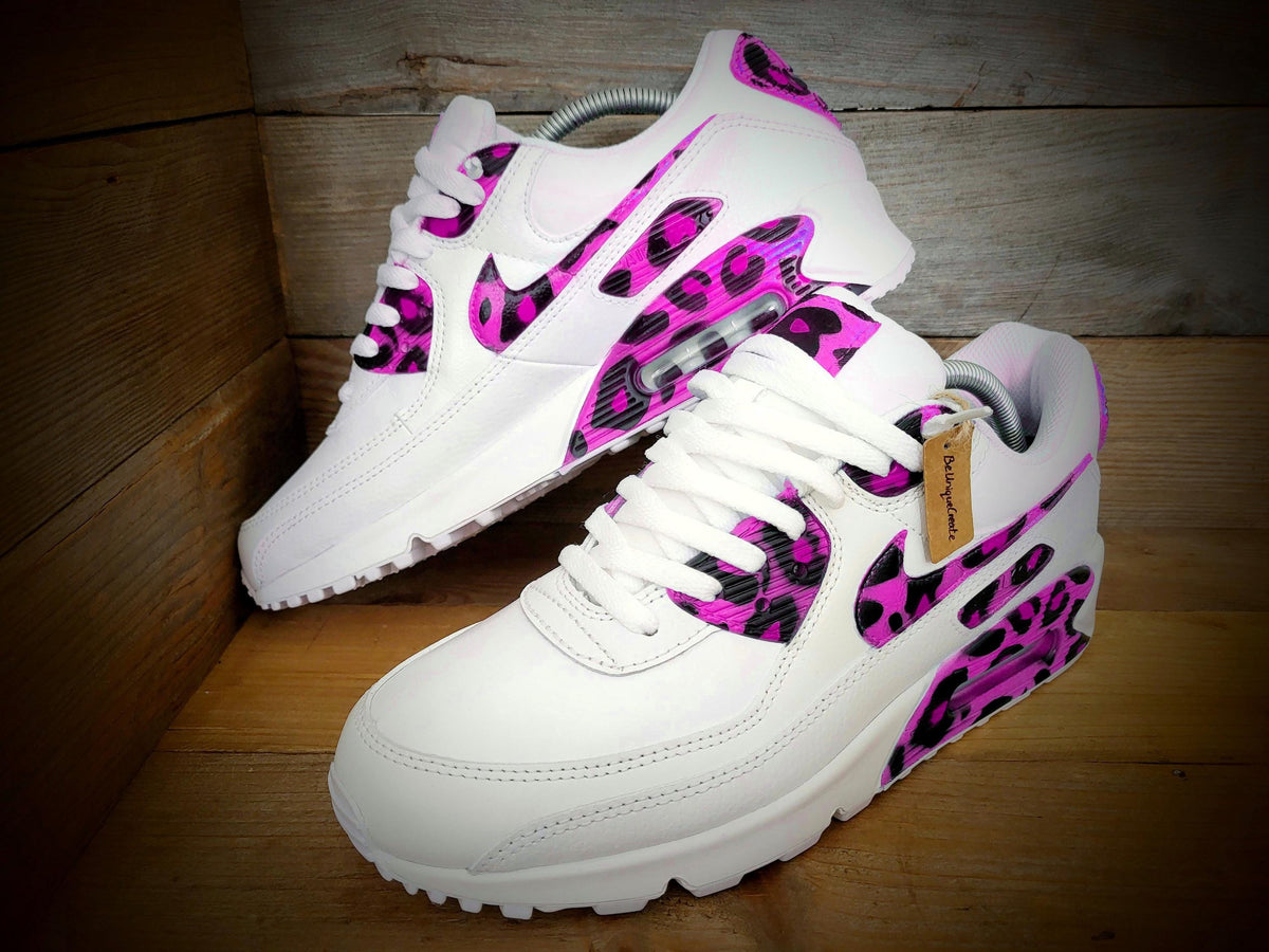 Custom Painted Air Max 90 - Pink Black Leopard Print Trainers