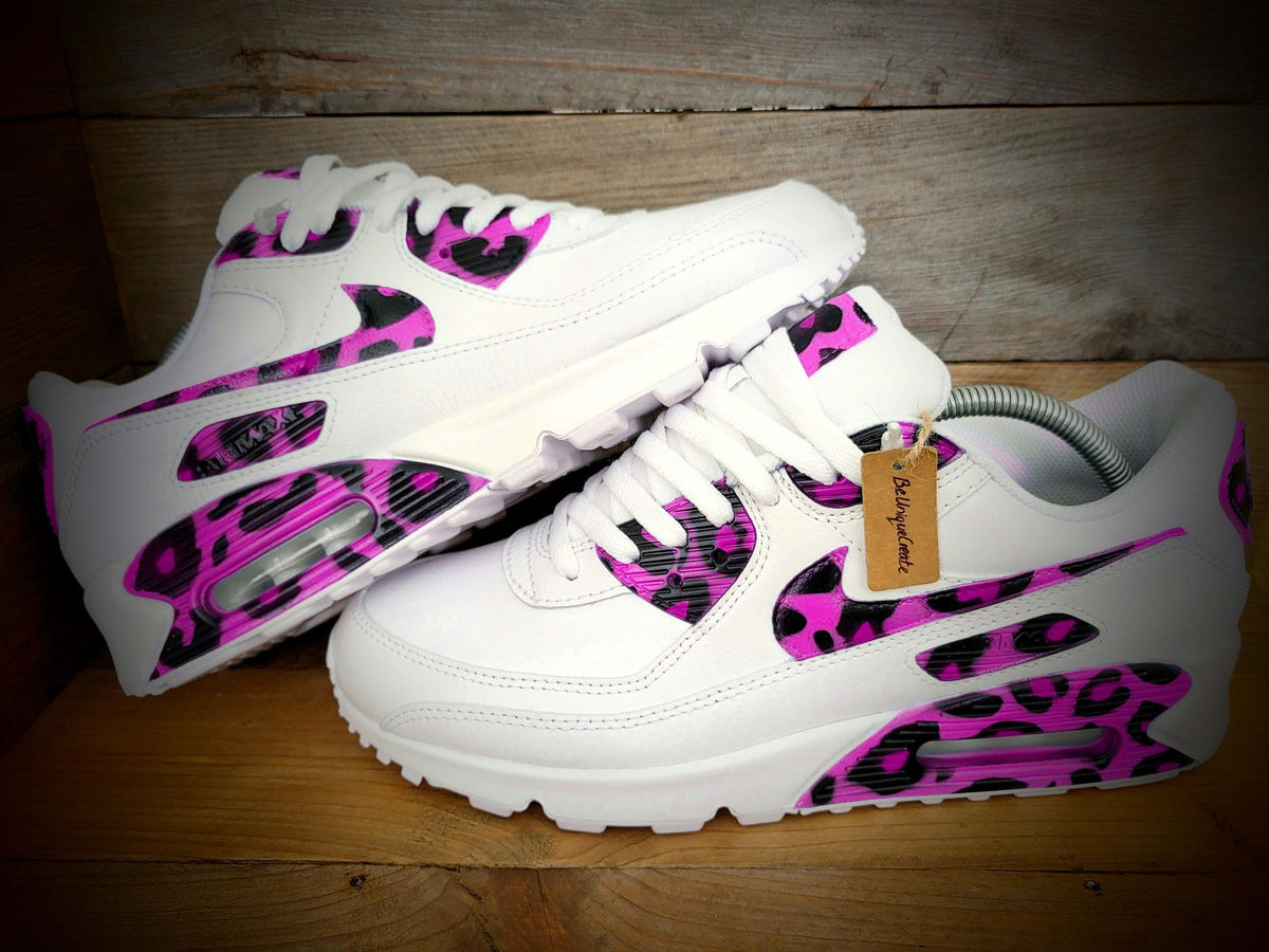 Custom Painted Air Max 90 - Pink Black Leopard Print Trainers
