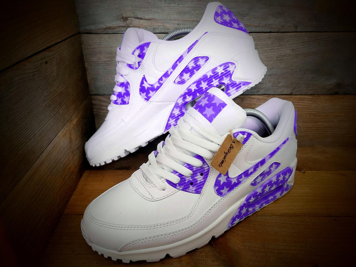 Custom Painted Air Max 90 - Purple White Stars Trainers