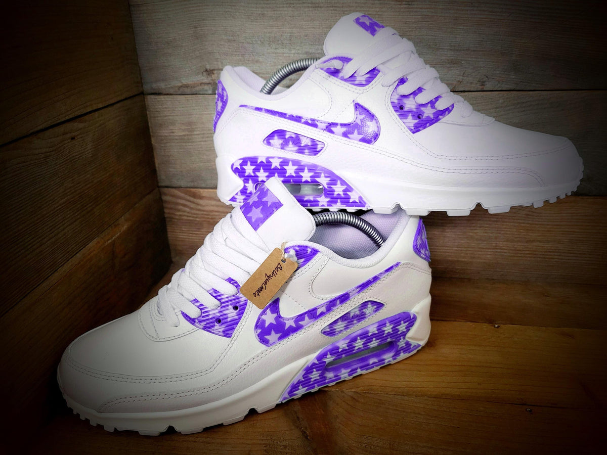 Custom Painted Air Max 90 - Purple White Stars Trainers