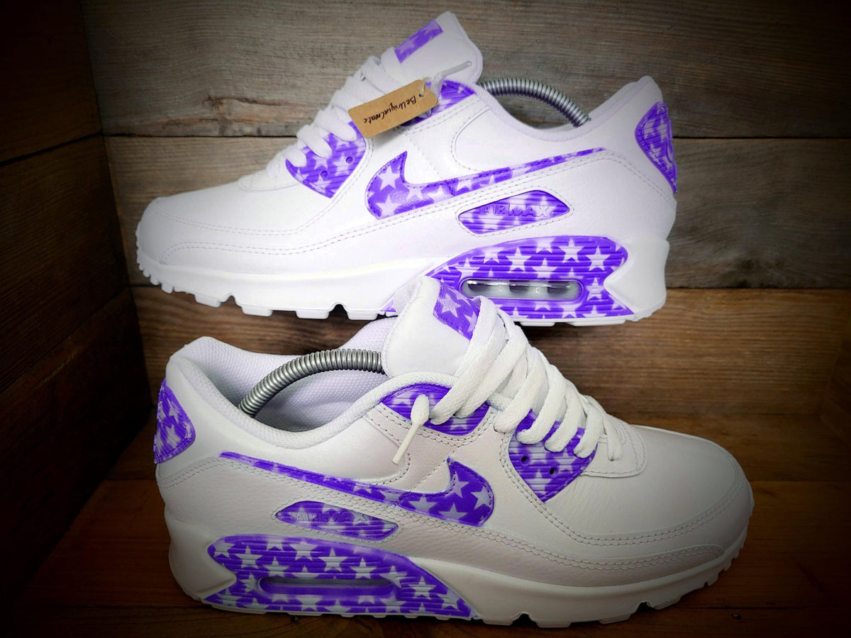 Custom Painted Air Max 90 - Purple White Stars Trainers