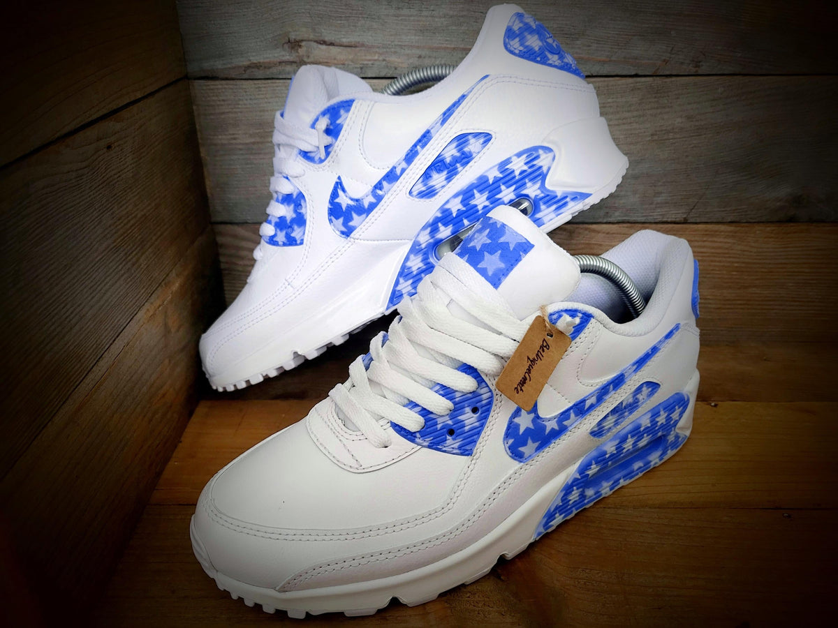 Custom Painted Air Max 90 - Blue White Stars Trainers