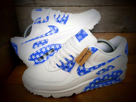 Custom Painted Air Max 90 - Blue White Stars Trainers