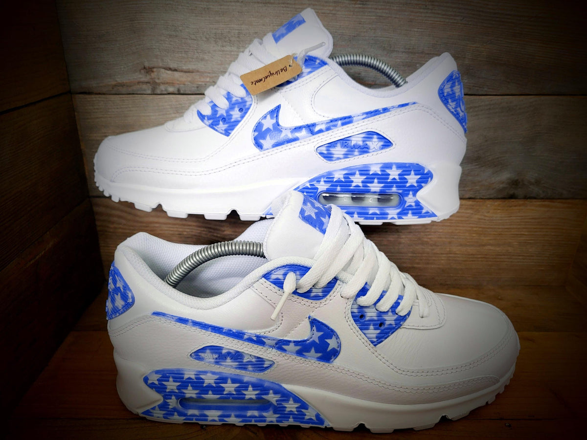 Custom Painted Air Max 90 - Blue White Stars Trainers