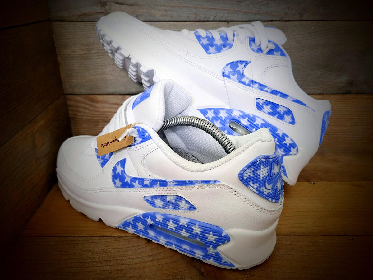 Custom Painted Air Max 90 - Blue White Stars Trainers