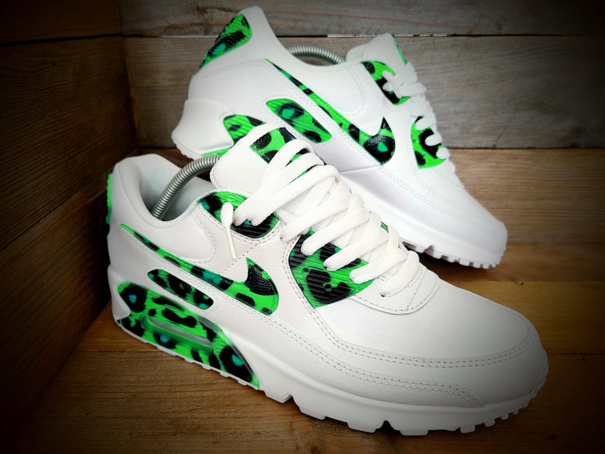 Custom Painted Air Max 90 - Green Black Leopard Print Trainers