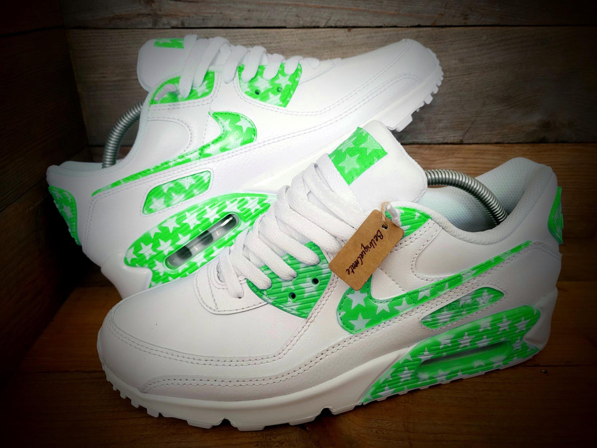 Custom Painted Air Max 90 - Green White Stars Trainers