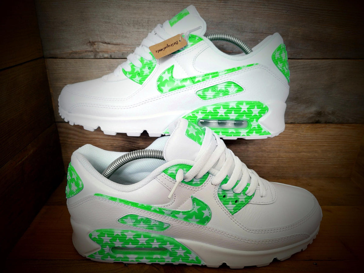 Custom Painted Air Max 90 - Green White Stars Trainers