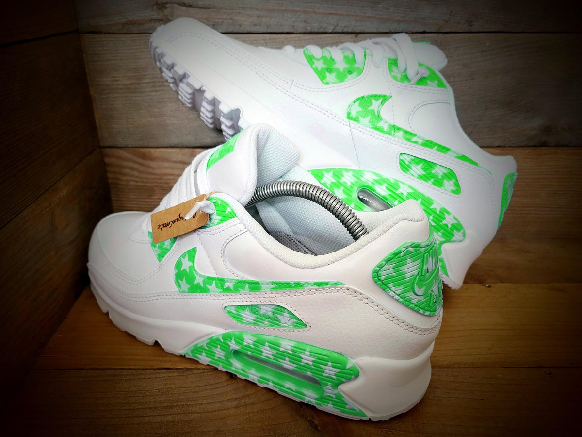 Custom Painted Air Max 90 - Green White Stars Trainers