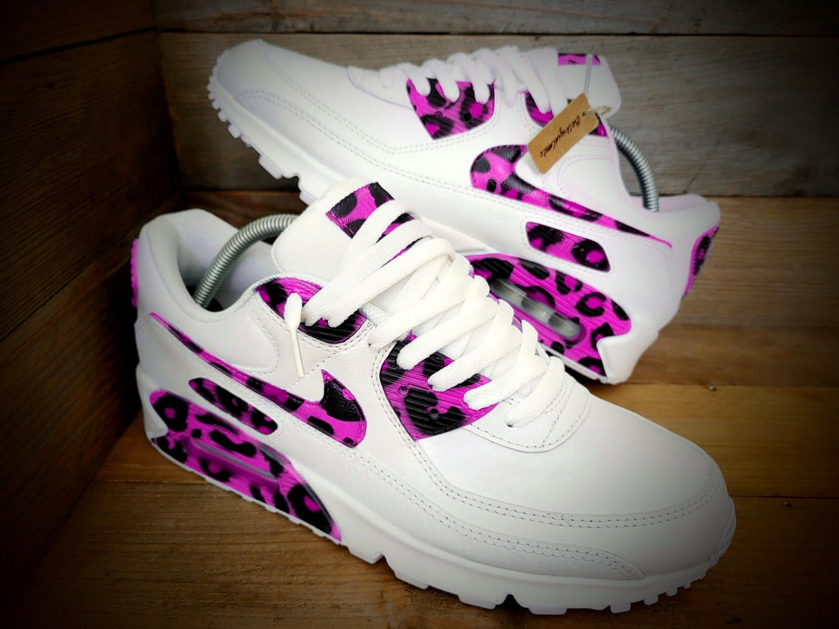 Custom Painted Air Max 90 - Pink Black Leopard Print Trainers